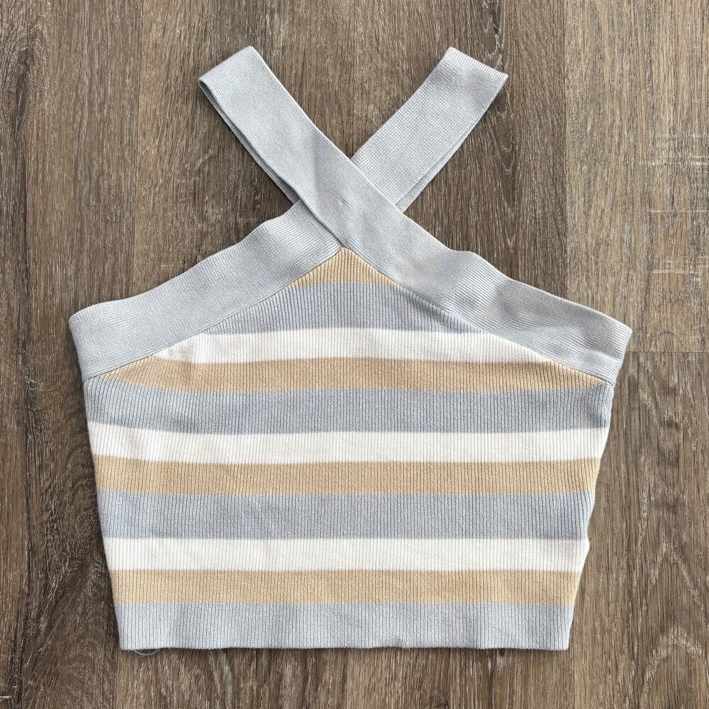 House of Harlow 1960 Rib Stripe Halter Crop Top - Size: Large